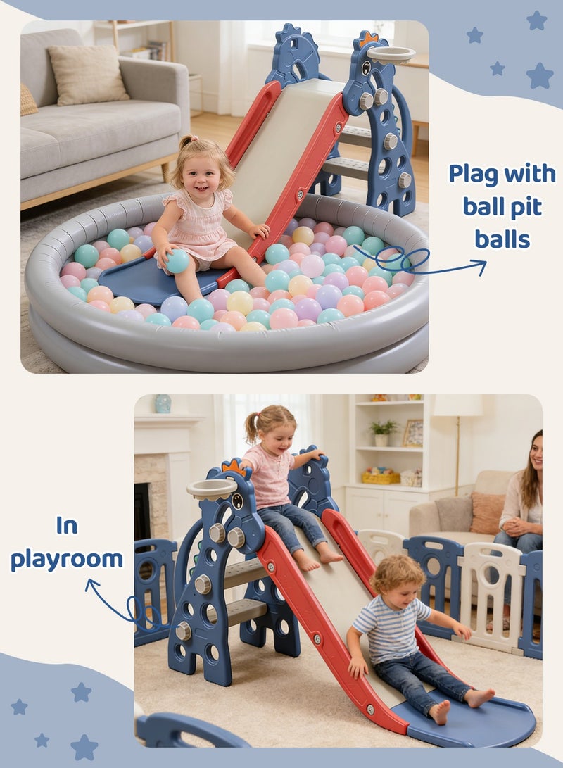 MaBaby Kids Folding SlideToddler Slide for Age 1-3 Kids Baby Slide Indoor Playset Outdoor Playground Foldable Slides for Toddlers Backyard Climber Set with Stairs Basketball Hoop and Ball - Image 2